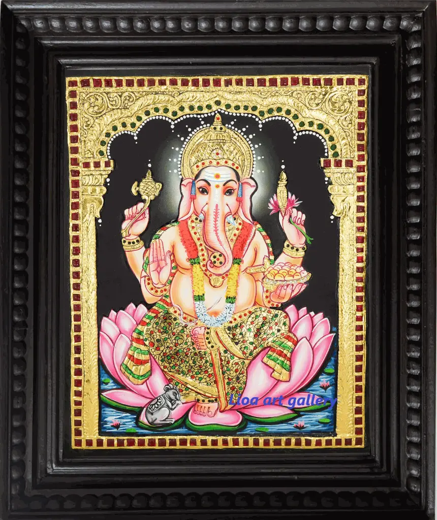 Lotus Pillayar- Tanjore Painting