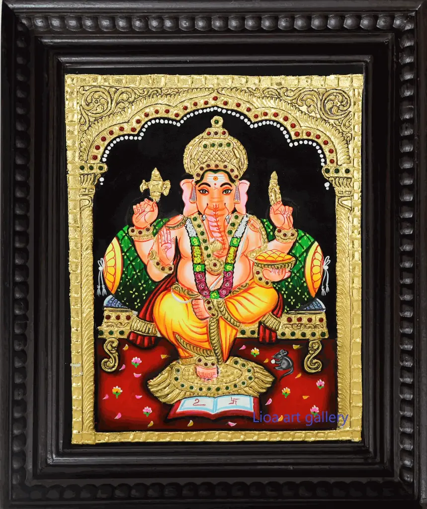 [123] Pillayar semi embossed- Tanjore Painting